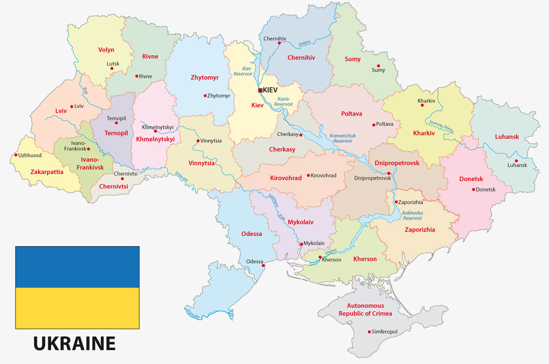 Ukrayna İdari ve Siyasi Haritası Bayraklı